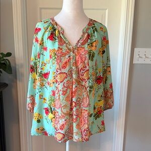 Fig and Flower Aqua Floral Paisley Blouse